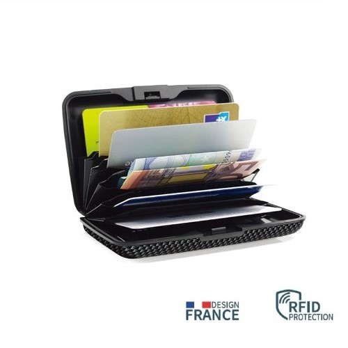 (特價品)ÖGON  RFID 黑色碳纖維保安鋁製錢夾