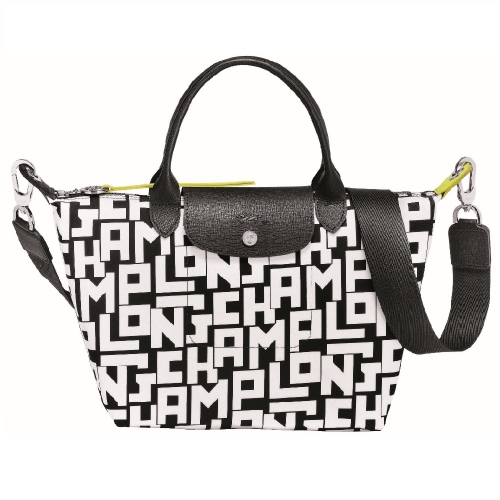 Longchamp LE PLIAGE LGP系列黑白字母短把小型手提包