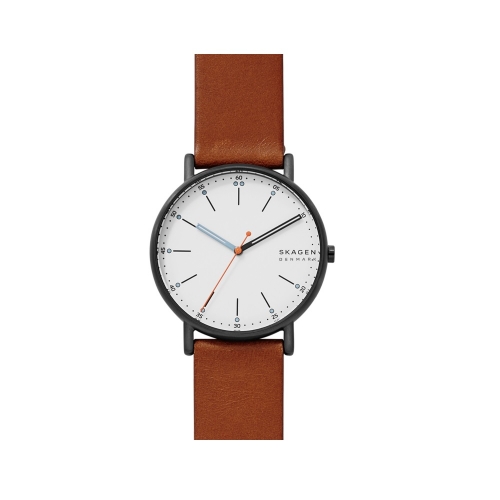 (特價品)Skagen Signatur 丹麥簡約棕色皮革錶帶腕錶