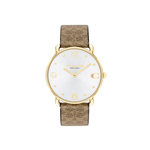 COACH ELLIOT 棕色紋理皮革錶帶手錶 36mm