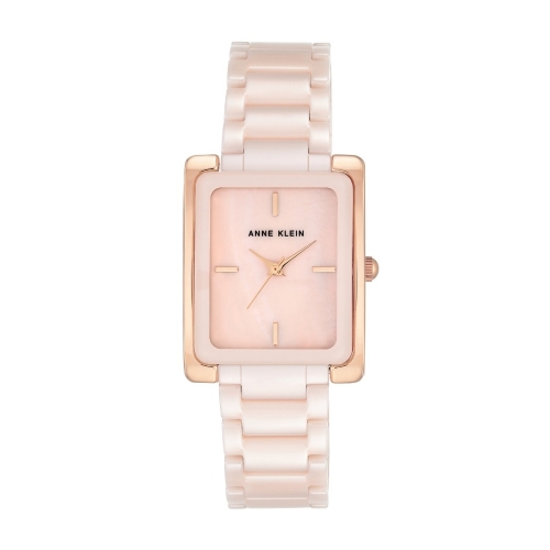 Anne Klein 矩形粉紅陶瓷錶帶腕錶
